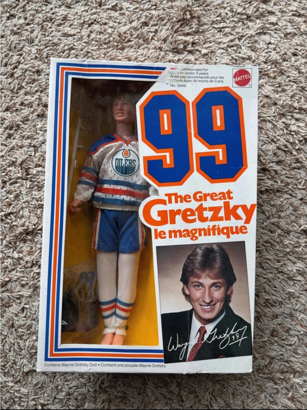 Vintage 1983 Mattel The Great Gretzky 99 White Blue Orange Collectible Doll